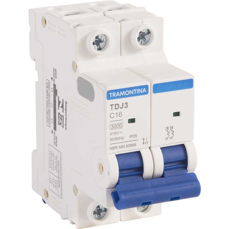 Mini disjuntor 2 polos, 16 A, 3 kA, TDJ3, 58012105