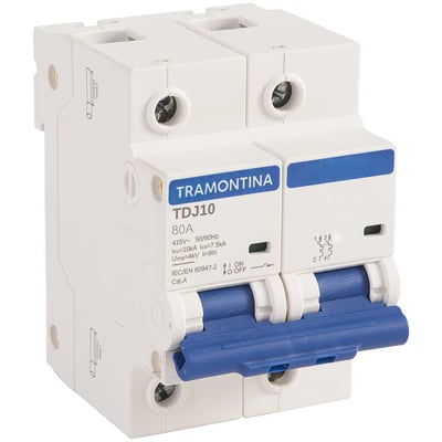 Mini disjuntor 2 polos, 80 A, 10 kA, TDJ10, 58012143
