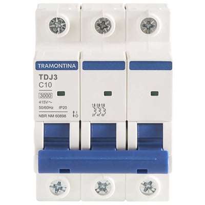 Mini disjuntor 3 polos, 10 A, 3 kA, TDJ3, 58013104
