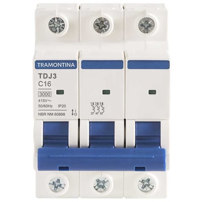 Mini disjuntor 3 polos, 16 A, 3 kA, TDJ3, 58013105