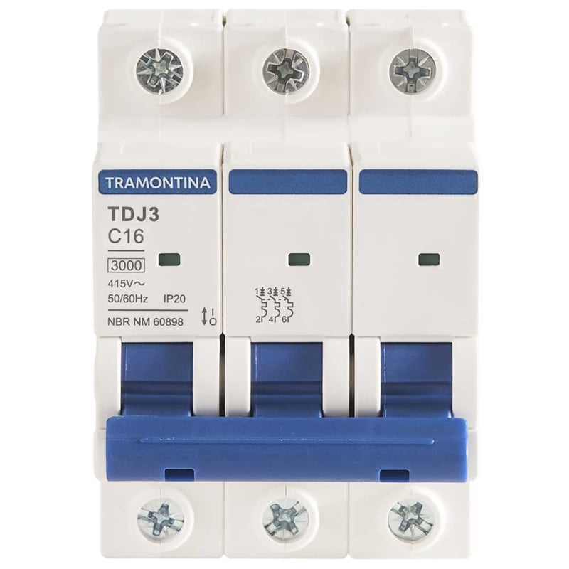 Mini disjuntor 3 polos, 16 A, 3 kA, TDJ3, 58013105