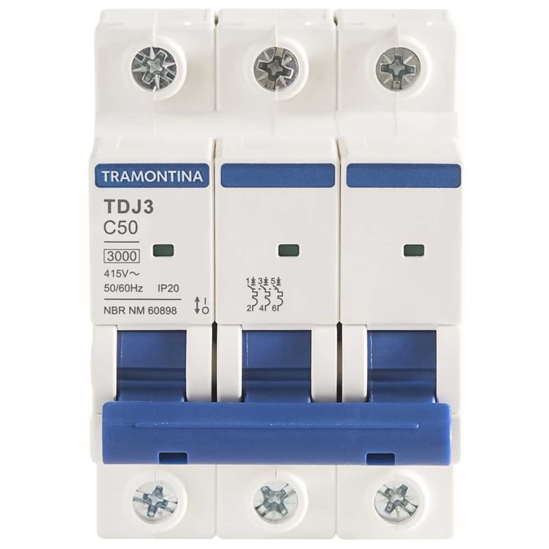 Mini disjuntor 3 polos, 50 A, 3 kA, TDJ3, 58013110