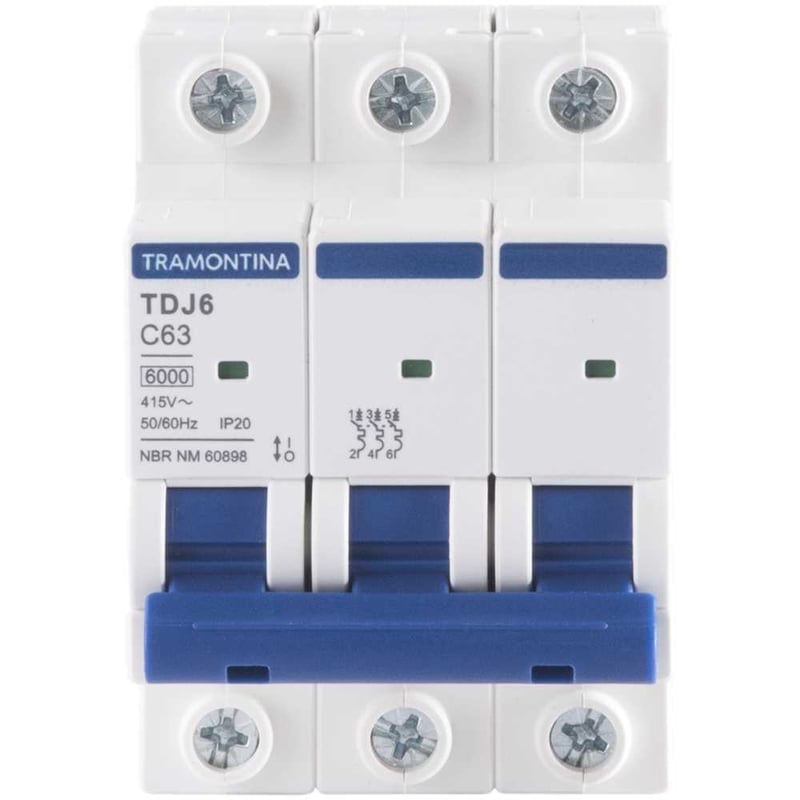 Mini disjuntor 3 polos, 63 A, 6 kA, TDJ6, 58013141