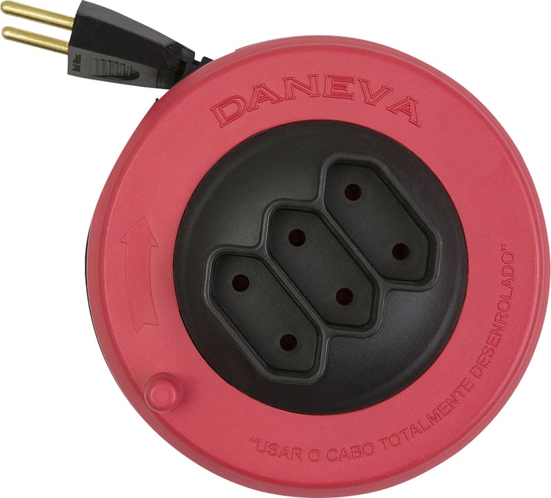 Extensão elétrica com 5 metros, cabo paralelo, 2 x 0,75 mm², 3 tomadas, 2P 10 A, com suporte enrolador, Pop Spin, 1495