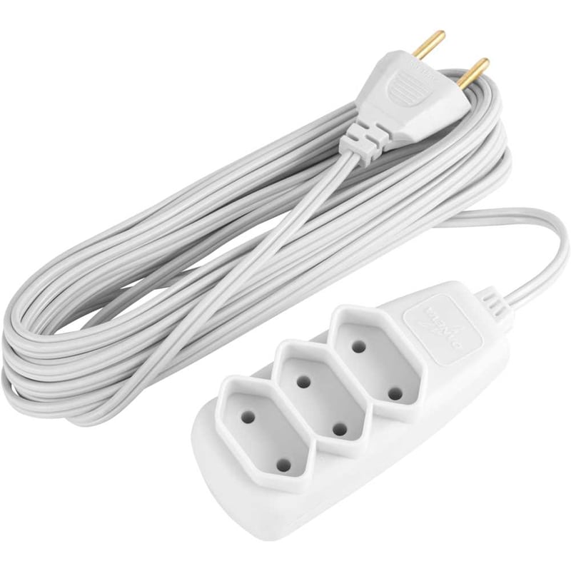 Extensão elétrica com 5 metros, cordão PL 2 x 0,75 mm², 2P gelo, modelo Sort 1514