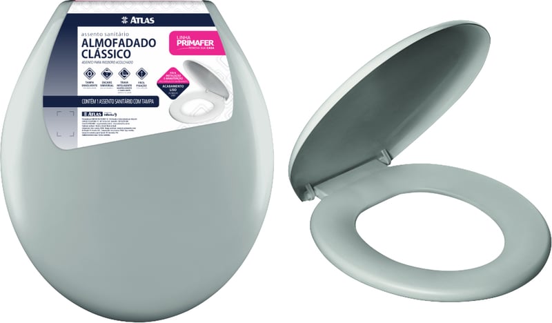 Assento sanitário almofadado, cinza, Clássico Primafer, PR 1063-5