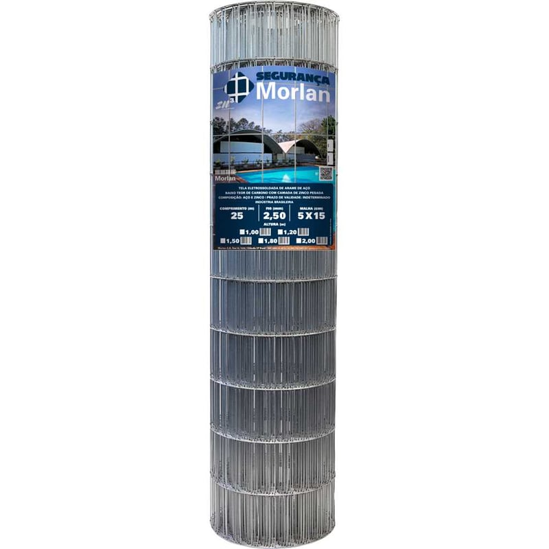 Tela alambrado, malha 15 cm x 5 cm, fio 2,5 mm, com 1,5 m x 25 m (altura x comprimento), 2378