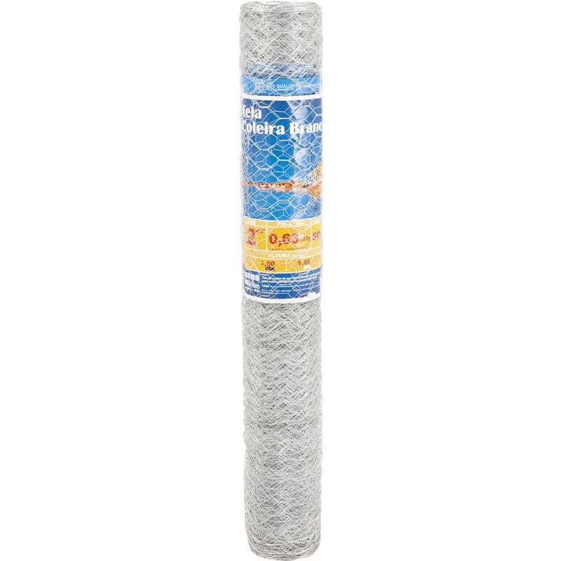 Tela metálica hexagonal, galinheiro, coleira branca, malha 2", 23 BWG x 1,5 m, com 50 m