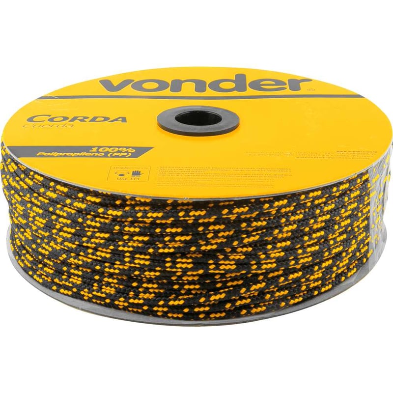 Corda multifilamento trançada 6,0 mm x 165 m, preta e amarela, em carretel