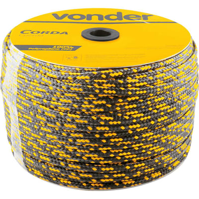 Corda multifilamento trançada 8,0 mm x 258 m, preta e amarela, em carretel