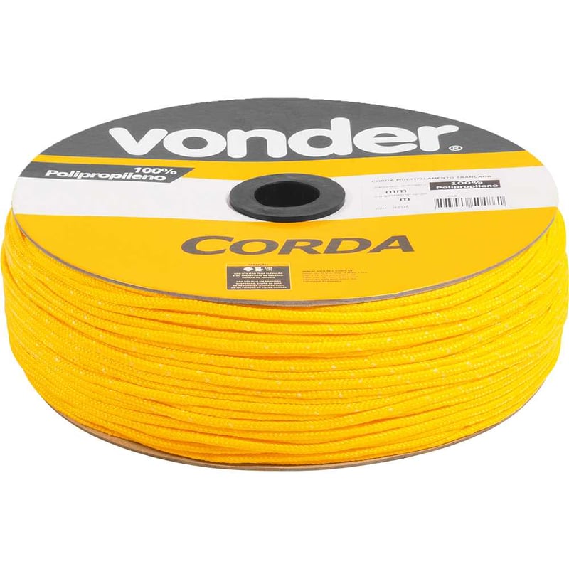 Corda multifilamento trançada 6,0 mm x 165 m, amarela, em carretel
