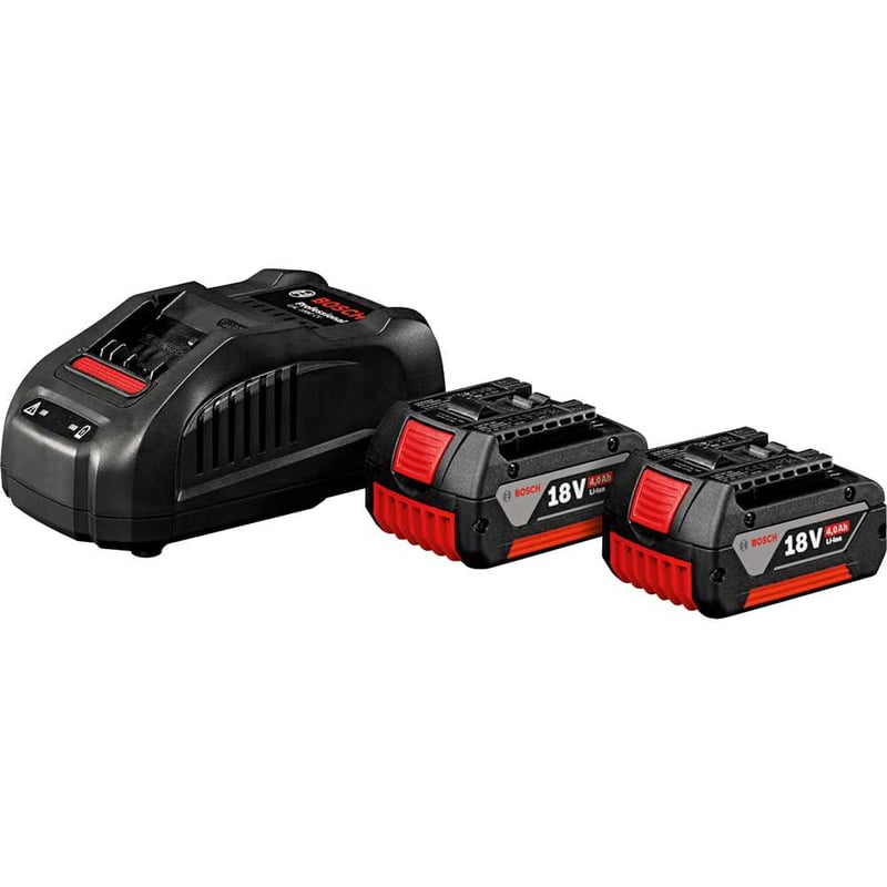 Kit com 2 baterias de íons de lítio (GBA 18V 4 Ah) e 1 carregador rápido GAL 1880, 1 600 A01 5TC