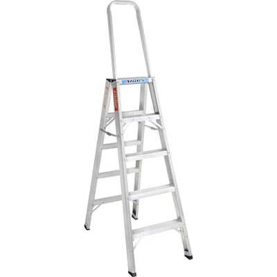 Escada de abrir, em alumínio, uso profissional, 5 degraus, 150 cm, com alça de apoio