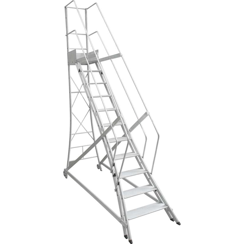 Escada trepadeira alumínio 4,40 m X 4,60 m 18 degraus + plataforma com 4 corrimões