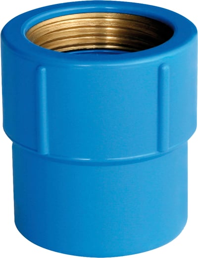 Luva de PVC azul soldável com bucha de latão, 25 mm x 3/4", 20104006